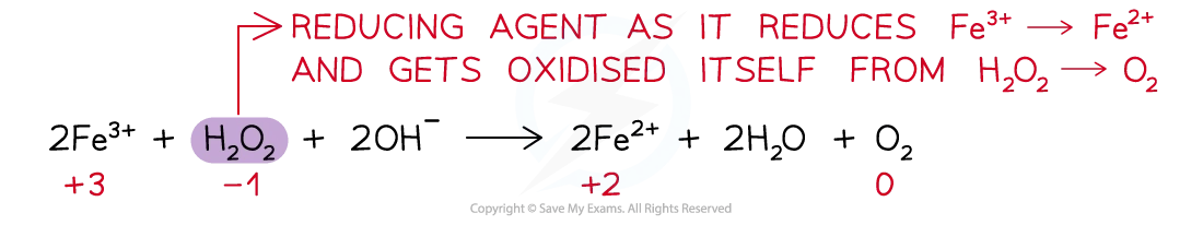 Balanced chemical equation identifying an reducing agent