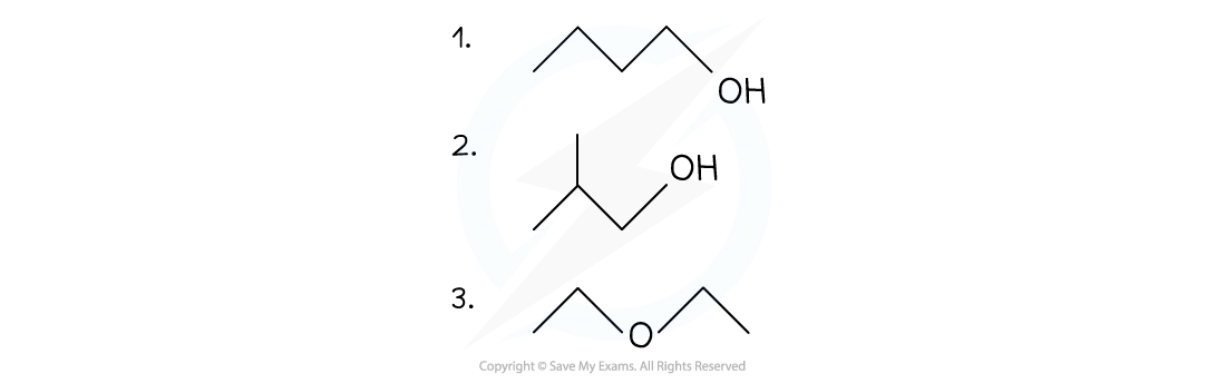 skeletal-formula-of-butan-1-ol-methylpropan-1-ol-and-ethoxyethane