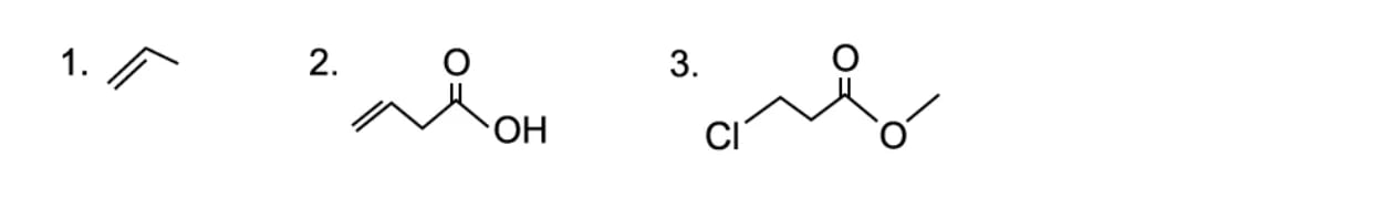 skeletal-formula-of-propene-but-3-enoic-acid-and-methyl-3-chloropropanoate