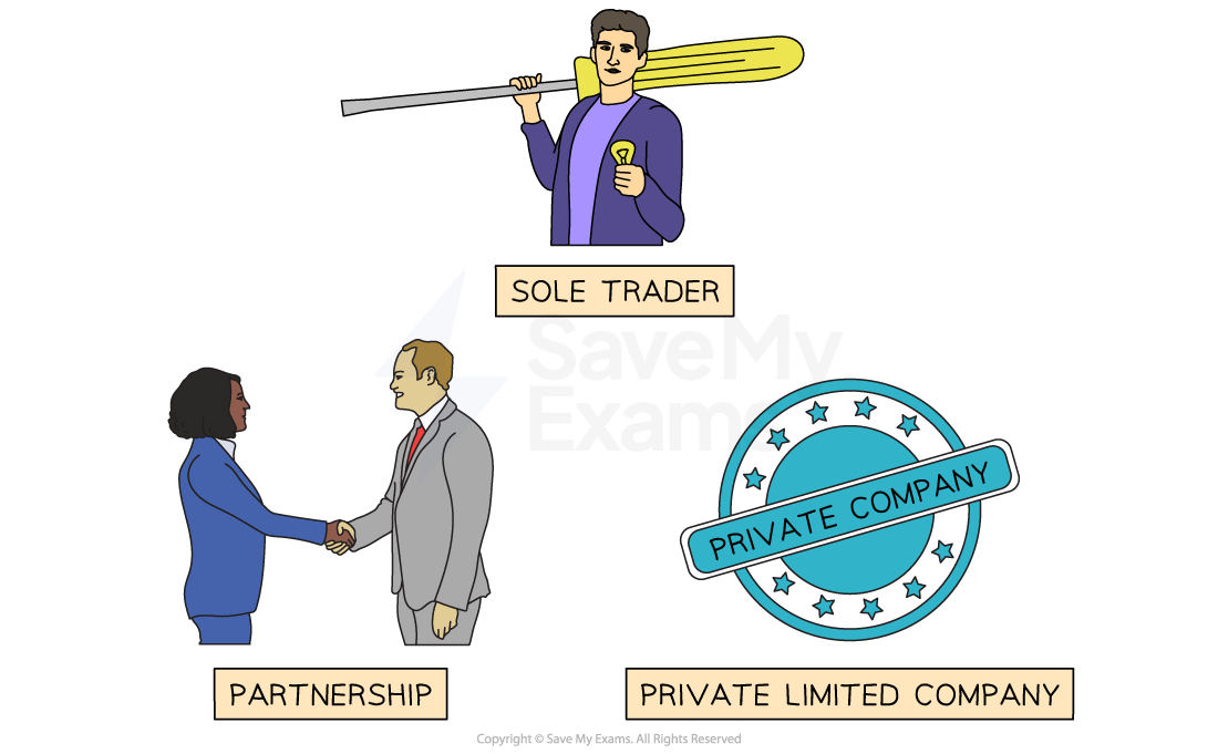 For profit business structures include sole traders, partnerships and private limited companies