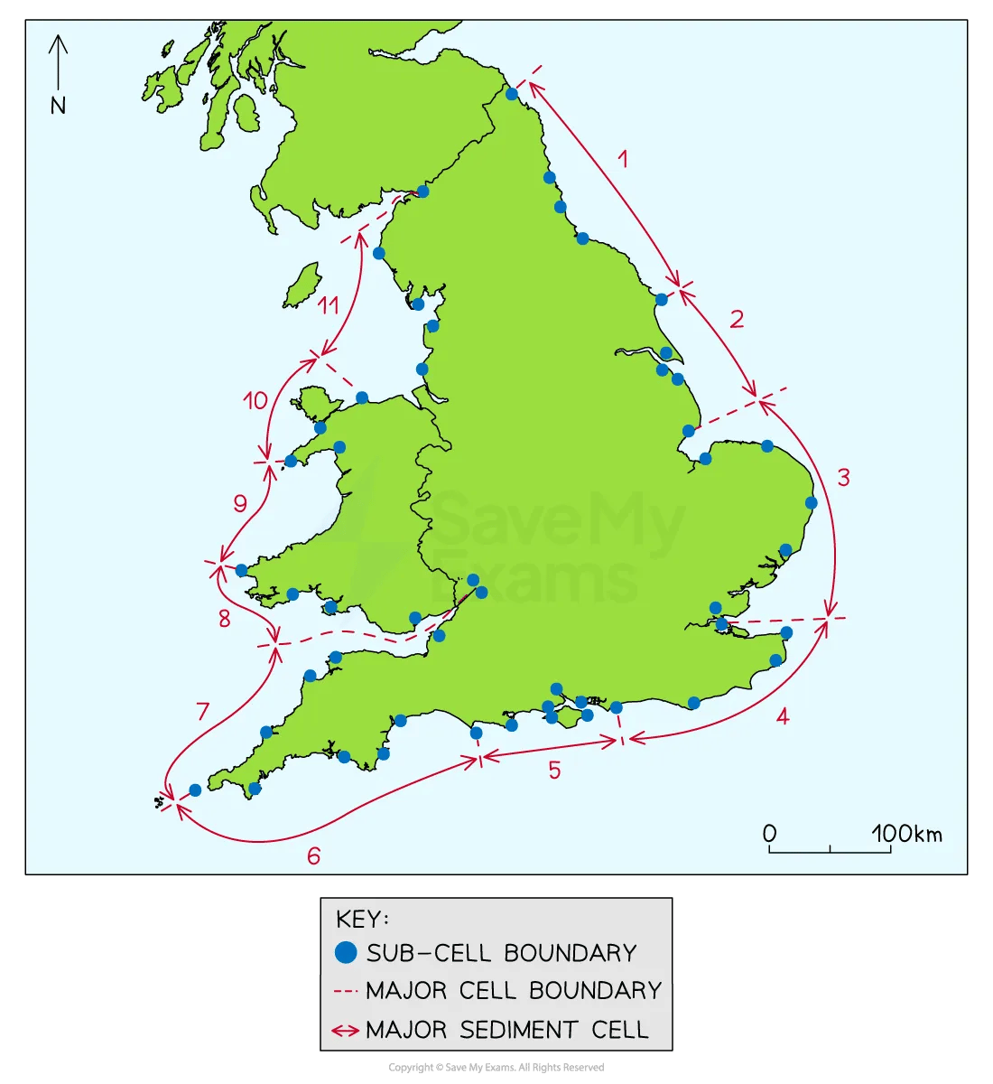 Diagram showing the sediment cells of England and wales-IB SL Geography